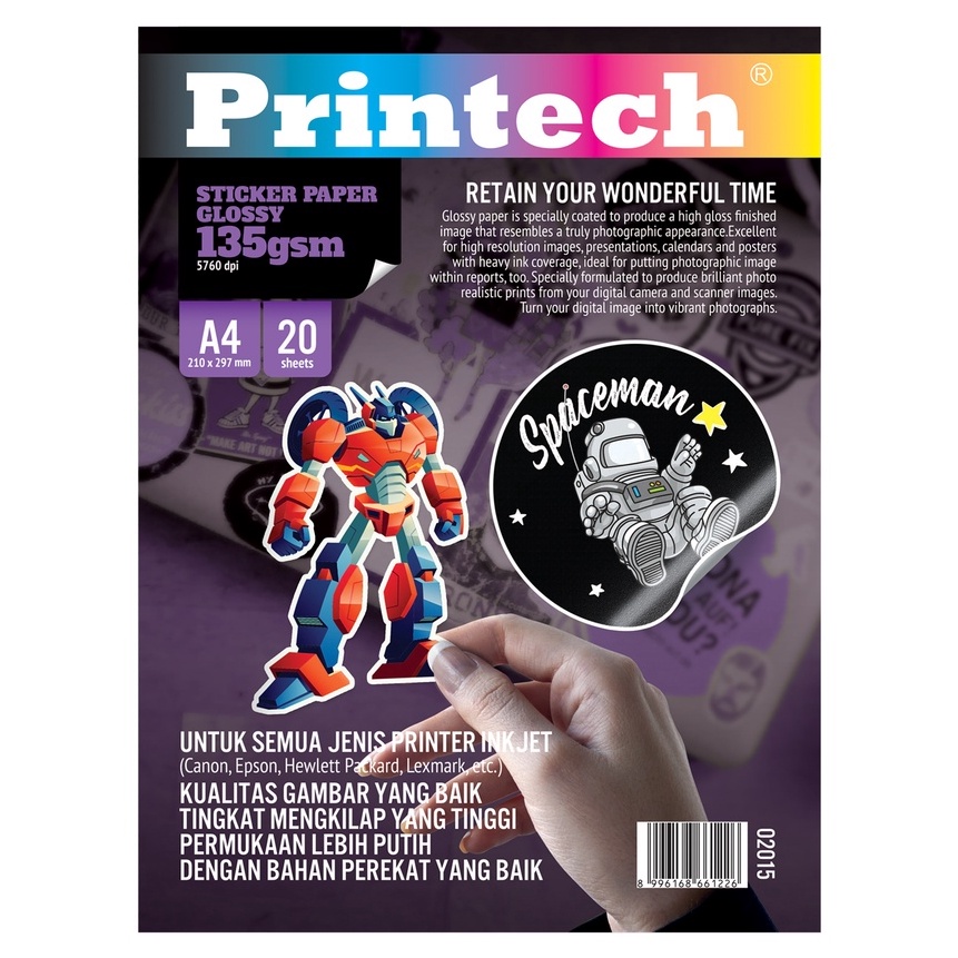 

Terlaris PRINTECH Glossy Paper Glossy Sticker A4 135gsm 215N