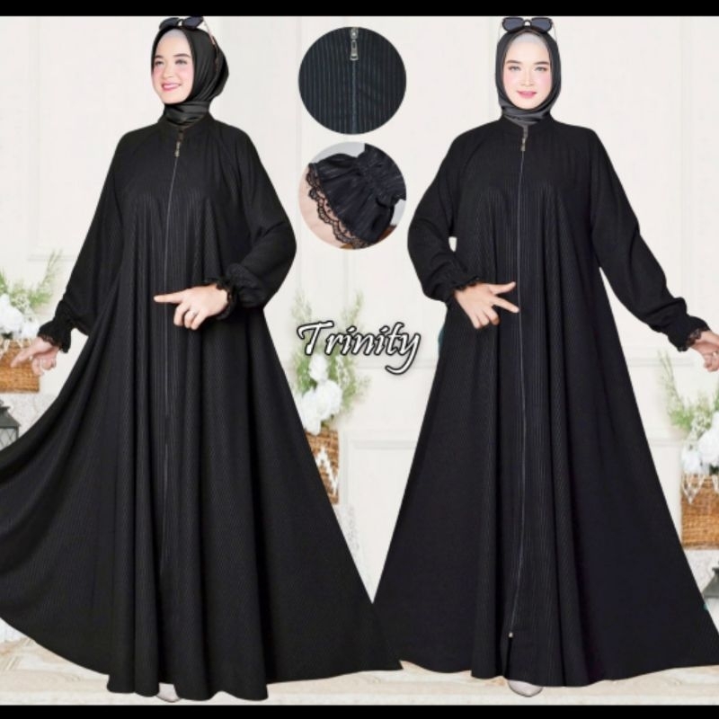 GAMIS ABAYA MOTIF SALUR GARIS GARIS MEWAH JETBLACK ORIGINAL BUSUI DEWASA DAN REMAJA