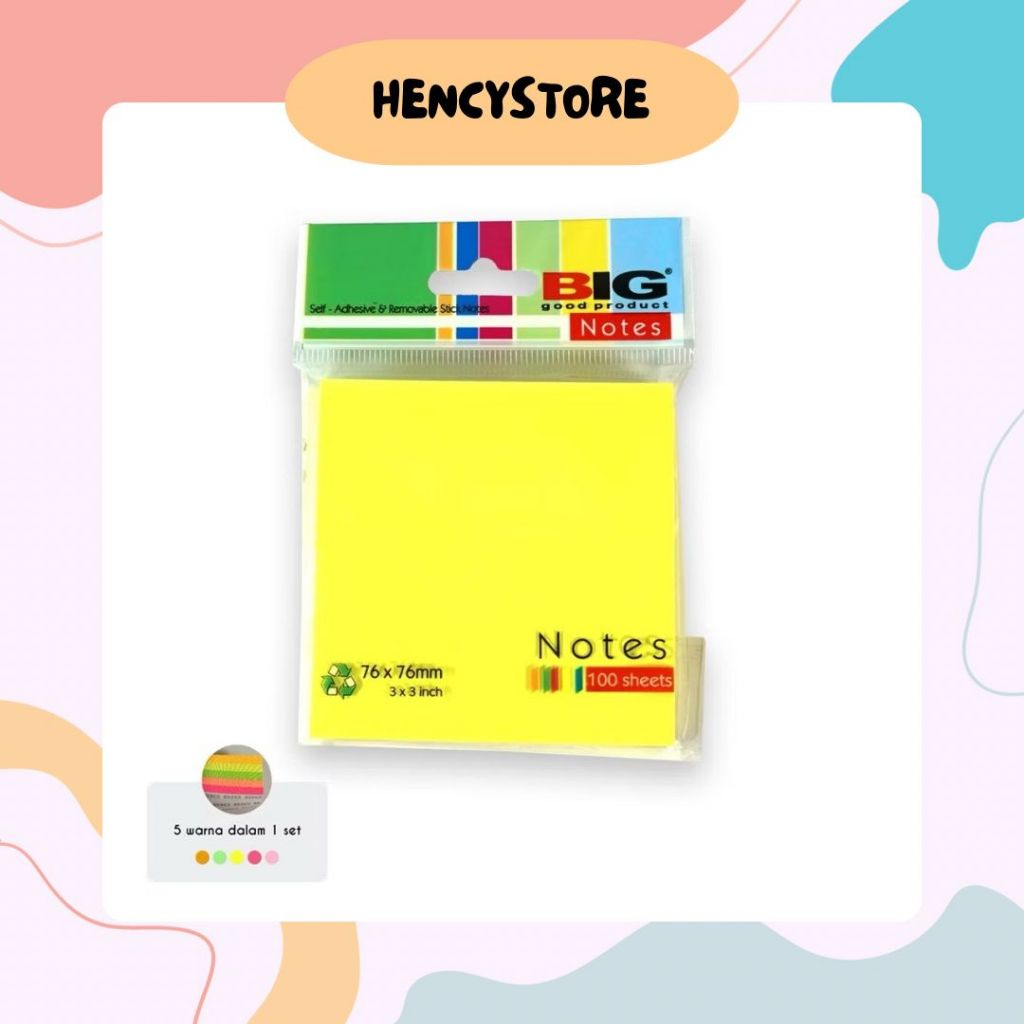 

(HencyStore) BIG STICKY NOTES WARNA / NOTE KERTAS / MEMO TEMPEL TUMPUK 76 x 76 mm
