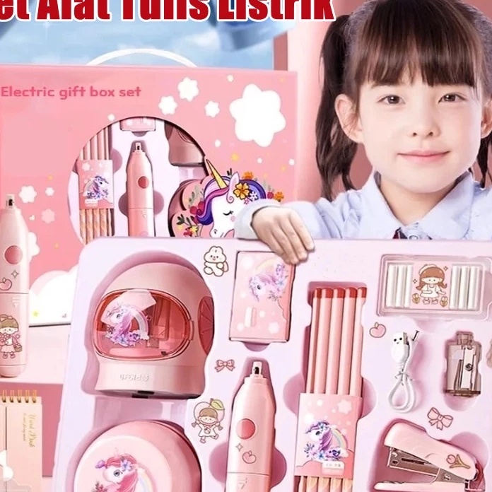 

ORDER SAJA GAN 11 in 1 Alat Tulis Elektrik Rautan Penghapus Vacuum Pensil Anak Alat Perkakas Belajar Anak Perempuan Kado Electric Stationery Set