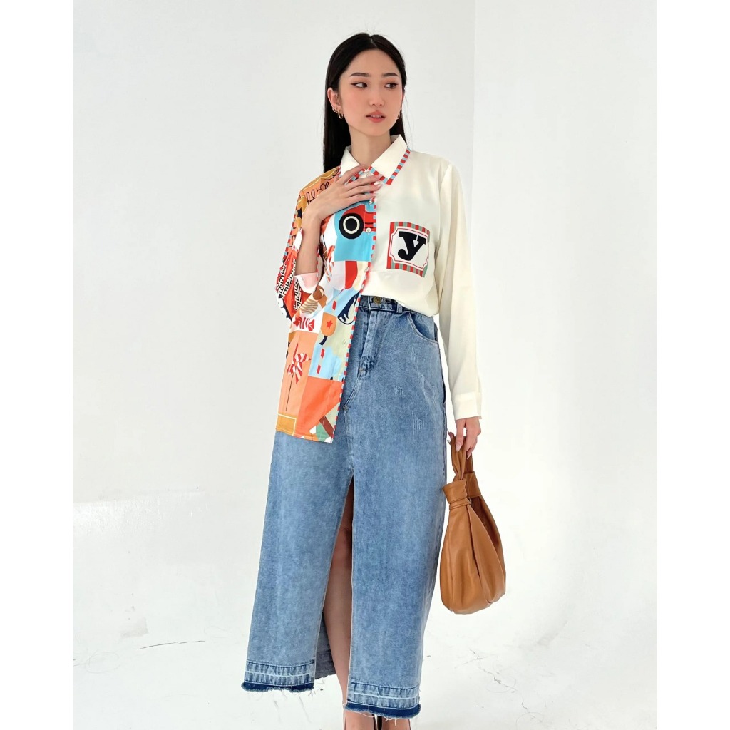 Yeva Silk Pattern Blouse / Kemeja wanita / blus wanita / kemeja silk / blus silk / outer wanita / at