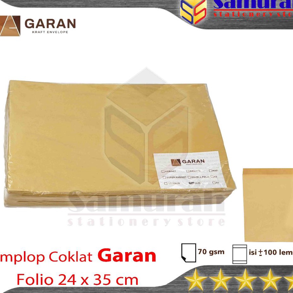 

KI3 Amplop Kertas Coklat GARAN Ukuran Folio 24 x 35 cm Amplop Dokumen F4 1 pak isi 1 tebal 7 Gsm Gram