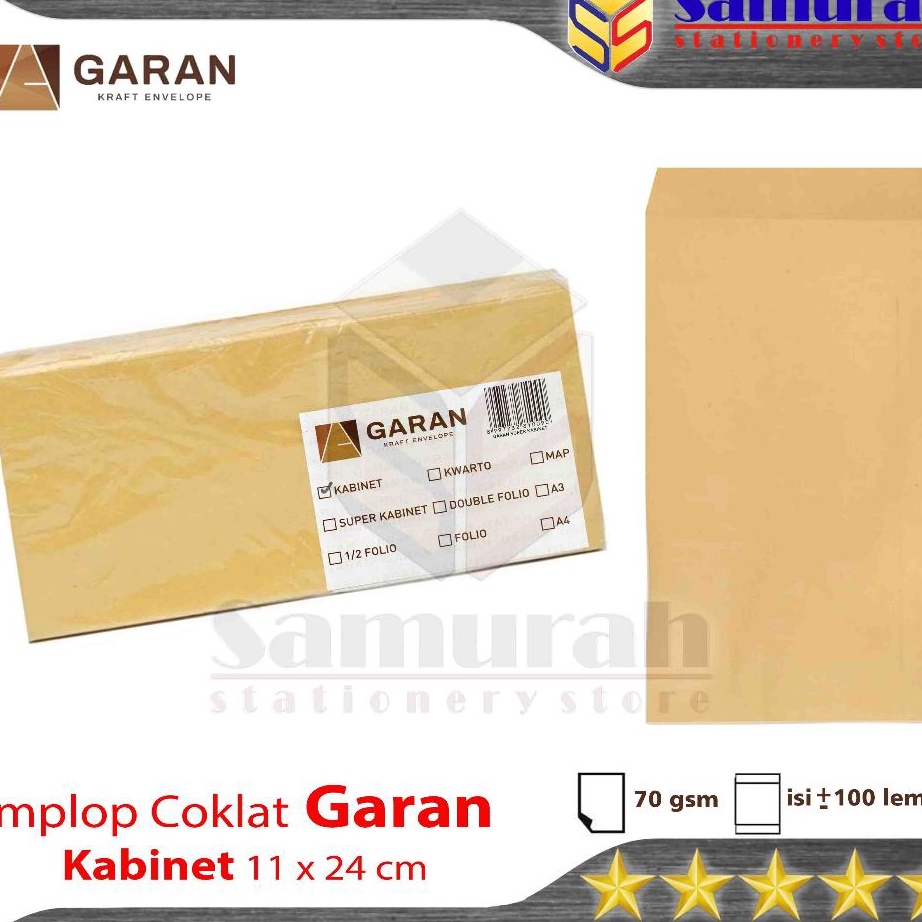 

Boom Amplop Kertas Coklat GARAN Ukuran Kabinet 11 x 24 cm 1 pak isi 1 Amplop Gaji 7 Gsm Gram Cabinet