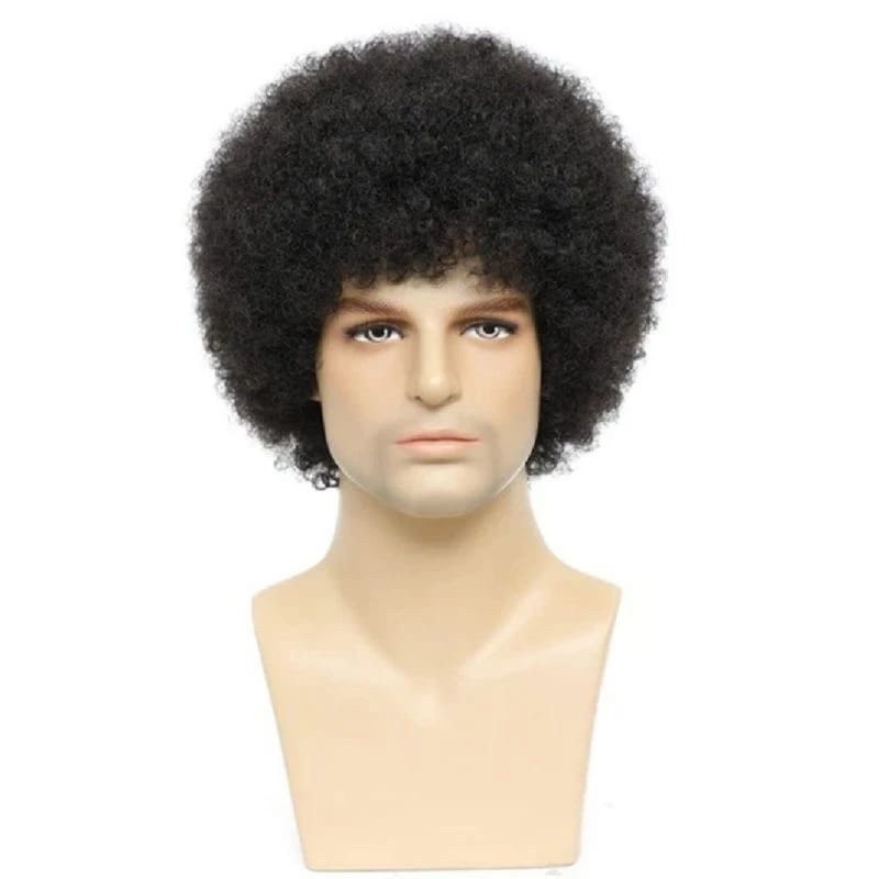 Wig Pria Pendek Model Kribo Bulat Warna Hitam Batural Rambut Palsu Kribo Brokoli Kriting