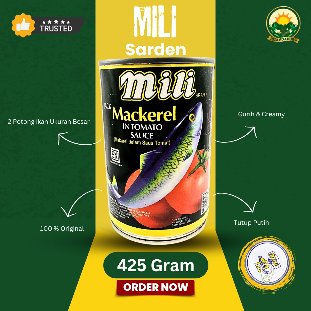 

Sarden Mili / Sardines Mili 425 Gram / Sarden Mili Kaleng ASLI Tutup Putih / Expired 2027