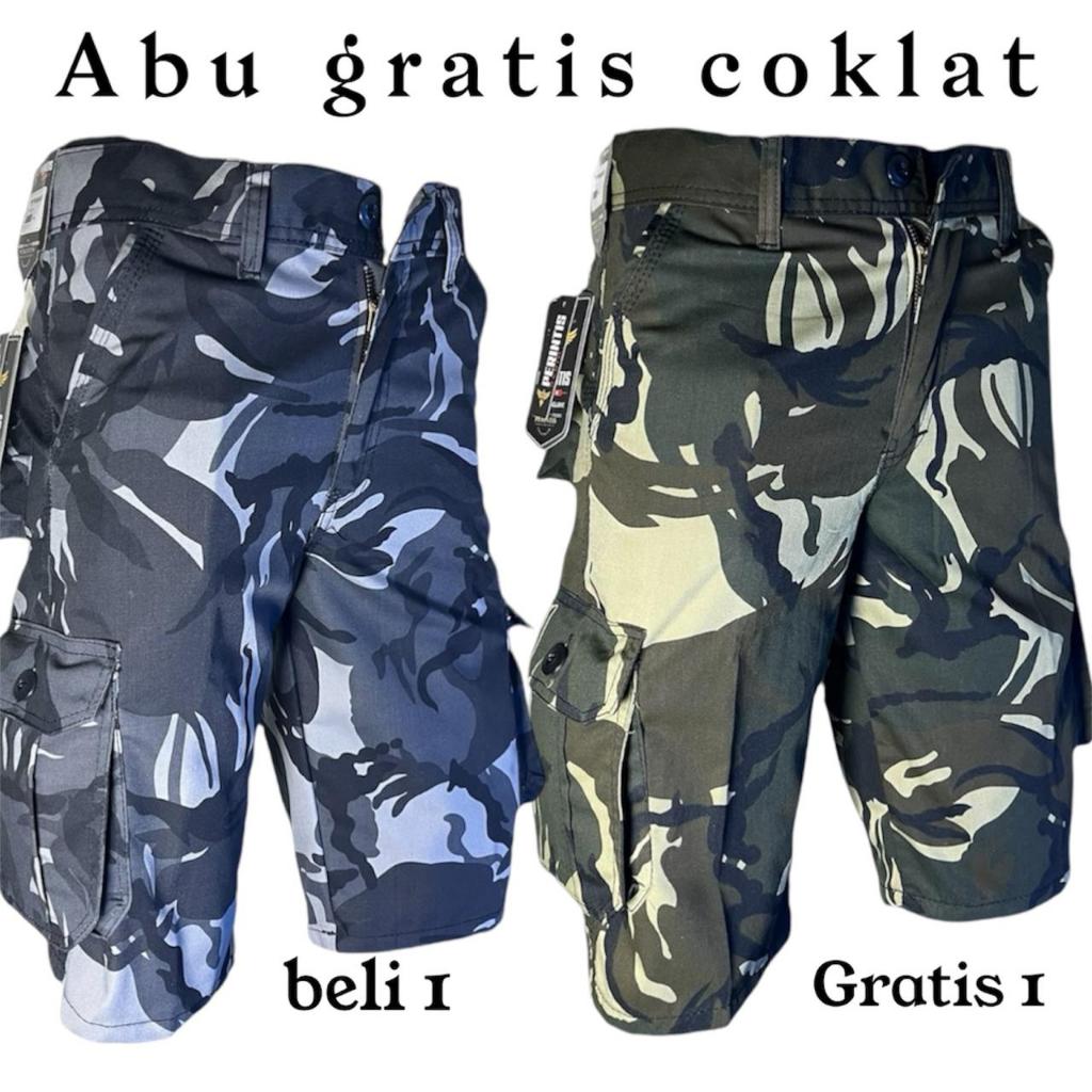 hemat beli 1 gratis 1 celana caego loreng army pendek pria terkeren