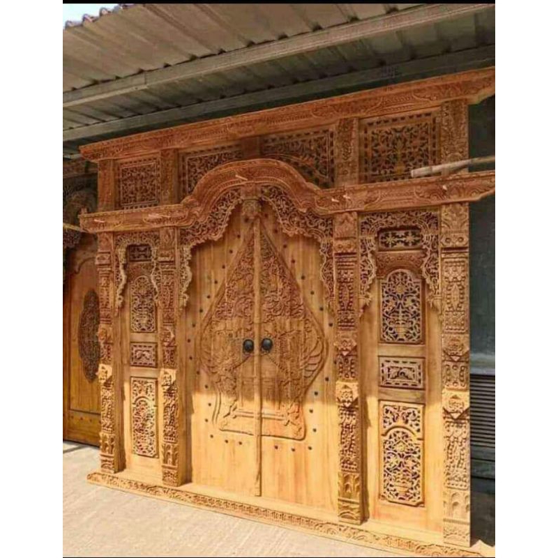 pintu rumah gebyok kusen jendela ukir jawa klasik mewah kayu jati furniture mebel