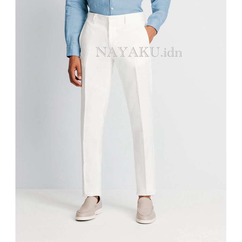 Celana Kantor Formal Pria Panjang Slimfit Kain Premium Kerja Putih