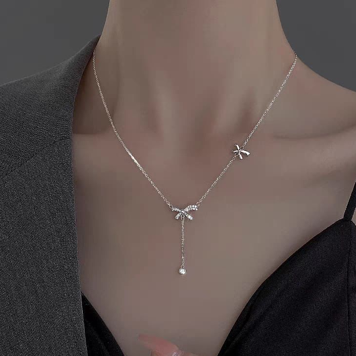 Kalung Rantai Choker Liontin Pita Permata Anti Karat Tidak Luntur