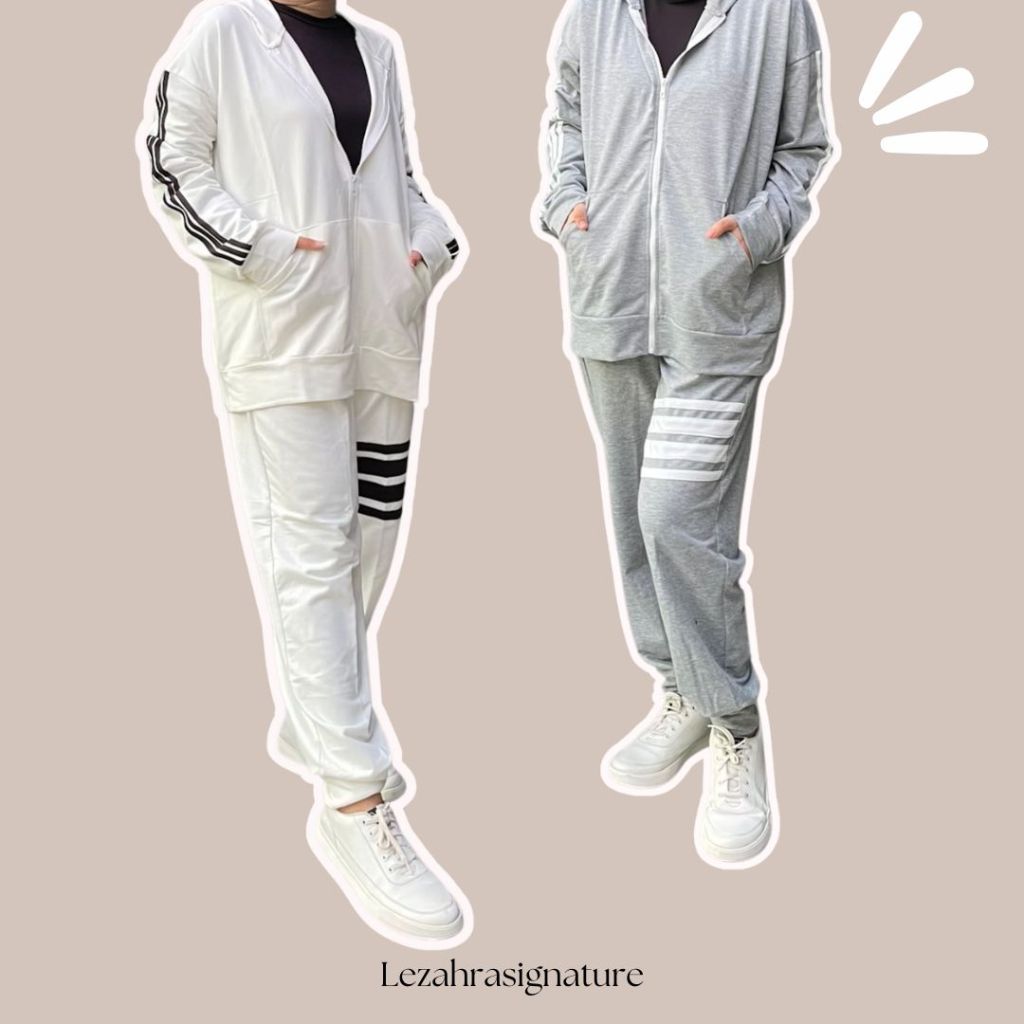 Setelan Olahraga Training Lari Badminton Wanita Pria | Oneset Sporty Lengan Panjang Hoodie Kupluk Le
