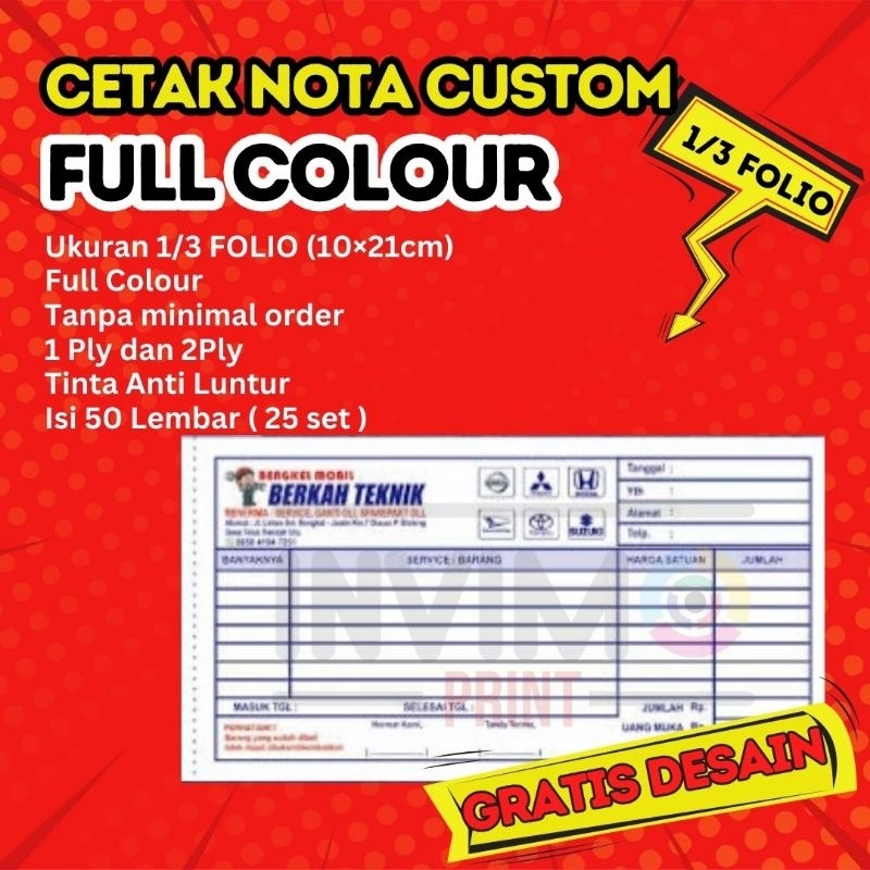 

CETAK NOTA CUSTOM FULL COLOUR 1/3 FOLIO