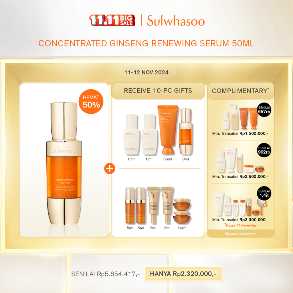 [11.11 Special Set] Sulwhasoo Concentrated Ginseng Renewing Serum 50ML - Serum Anti Aging, Essence, 