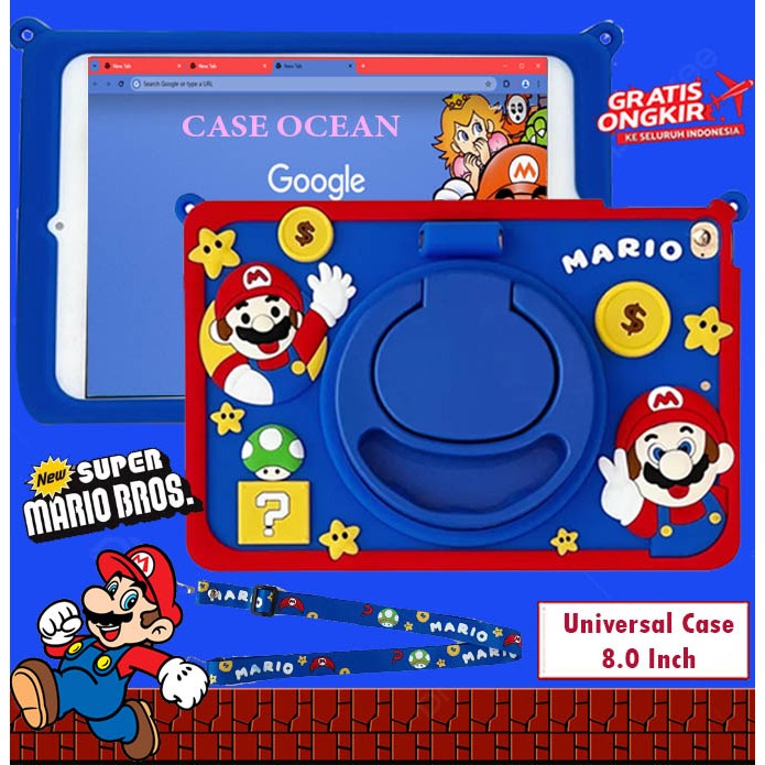 Advan Tab A8 2022 Soft Case Casing Cover Anak Kids Super Mario Slot Pencil Holder Standing 360 Lucu 