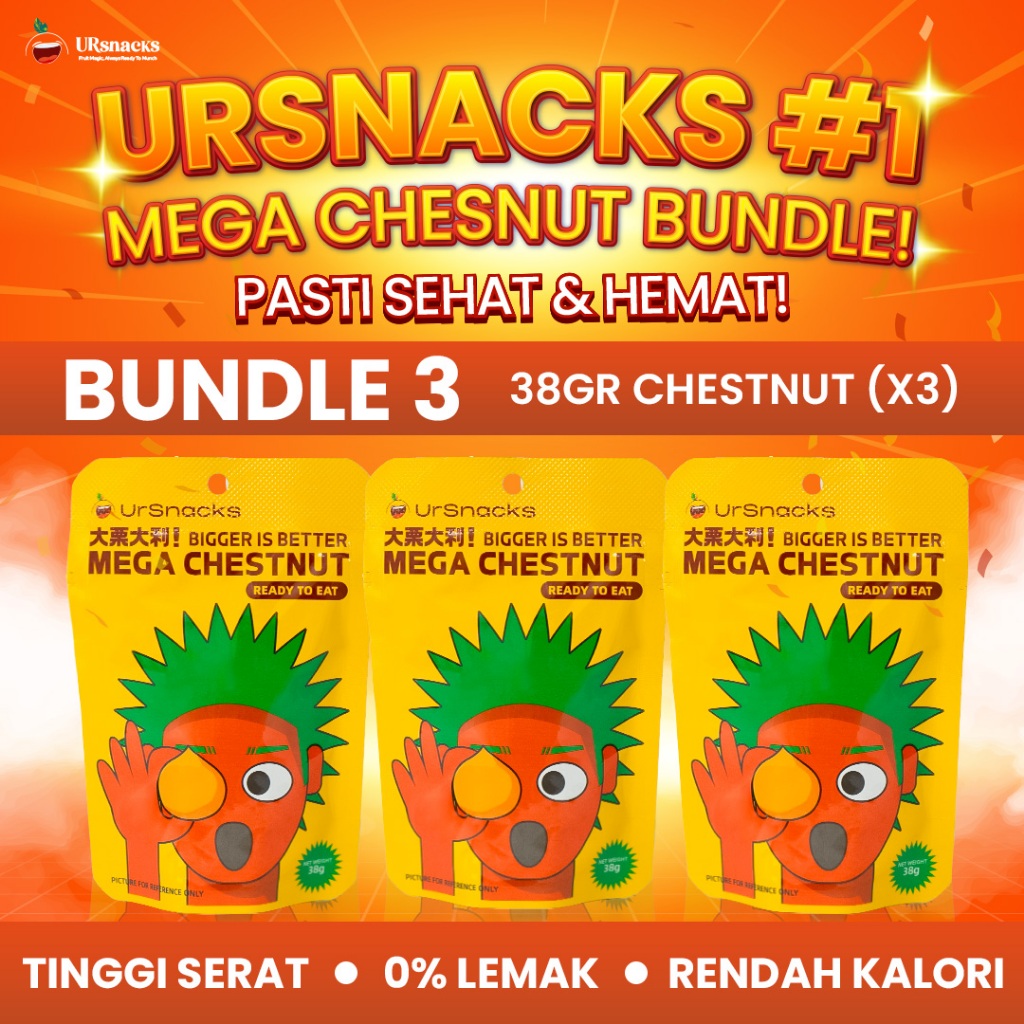 

URSNACKS Bundle 3 Mega Chestnut 38gr - Kacang Traveller Bikin Kenyang - Halal BPOM