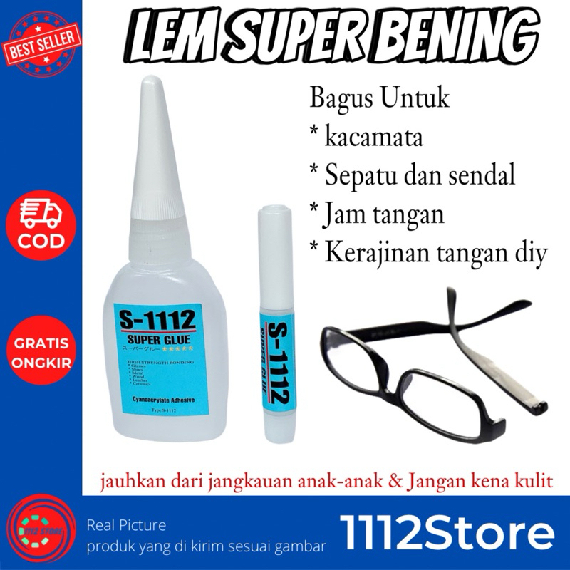 

1112Store -Lem cair S1112 - Lem super kuat cocok untuk kaca mata,kerajinan tangan dan hiasan kuku