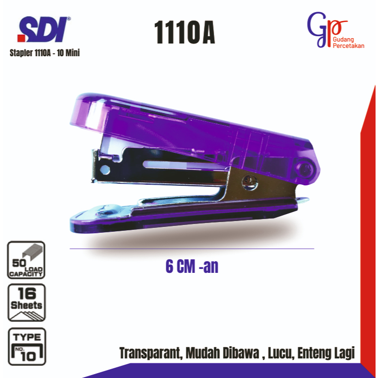 

SDI No.10 Mini Translucent Stapler 1110A | SDI Stapler mini transparan / no .10 staples