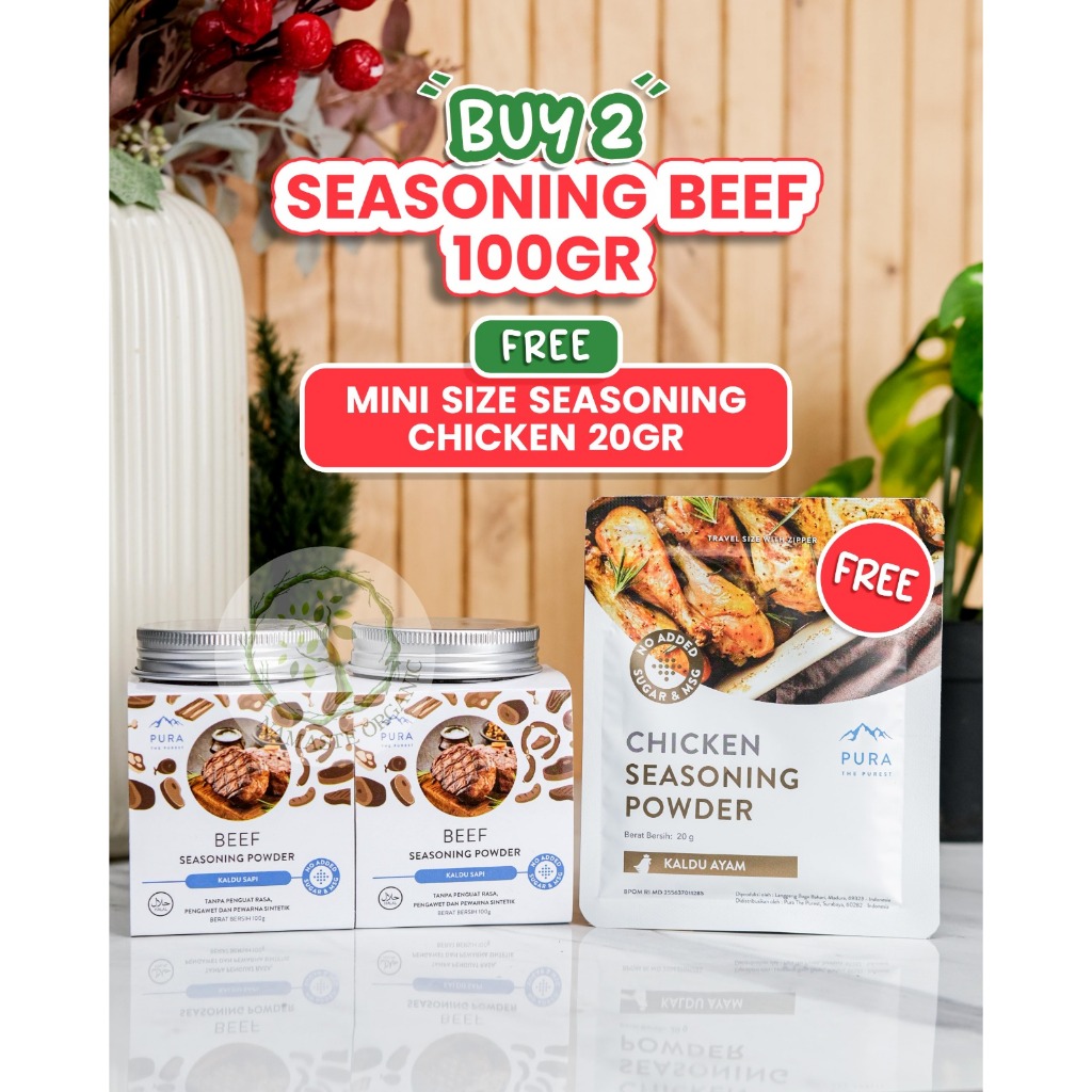 

PROMO BUY 2 PURA SEASONING BEEF 100GR - FREE MINI SIZE SEASONING CHICKEN 20GR