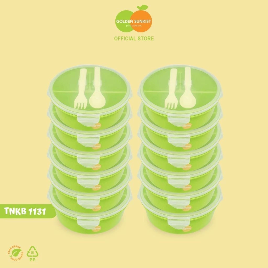 Golden Sunkist Lusinan (12Pcs) Tepak Makan Anak Plastik Anti Tumpah Mulya Jaya