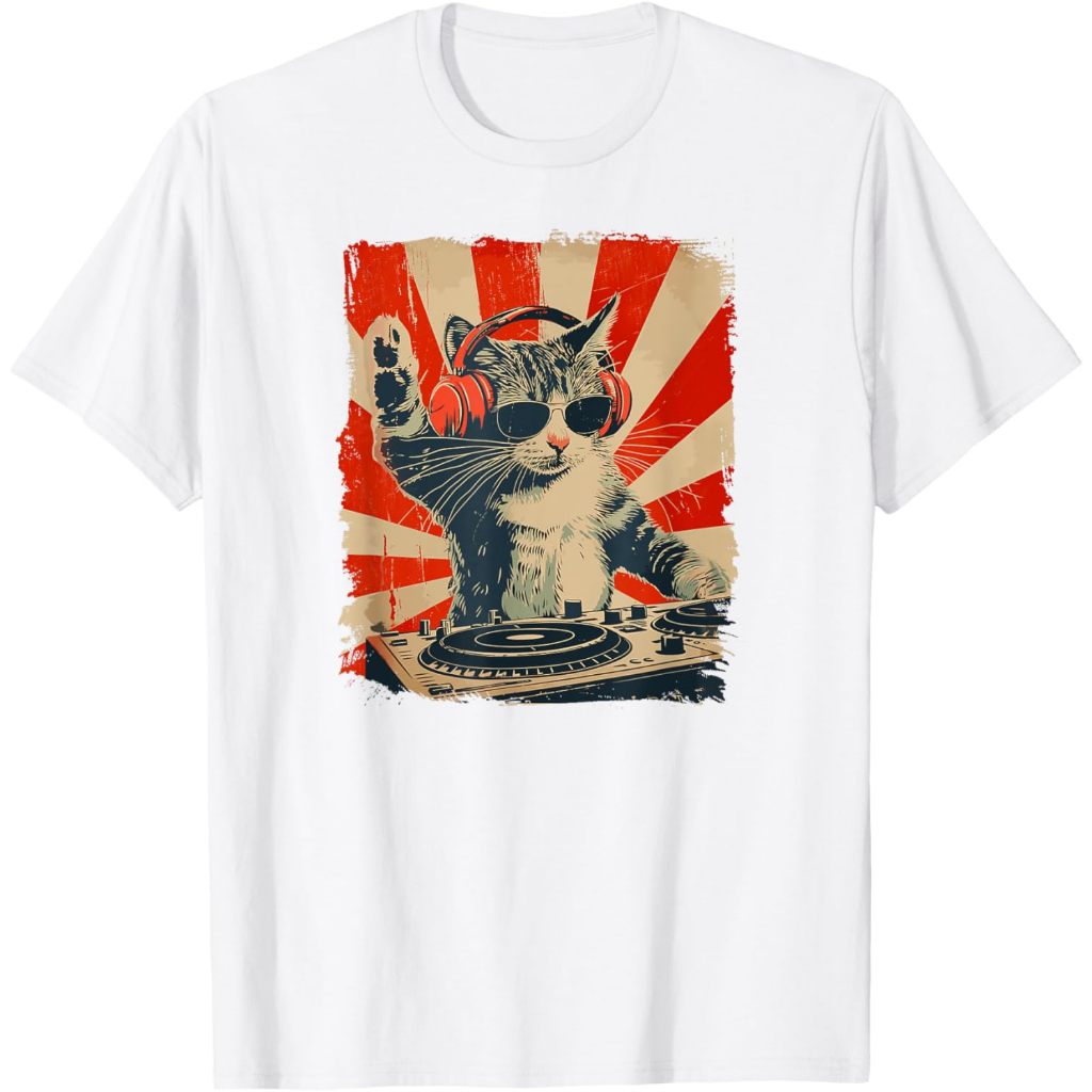Baju Kaos Dewasa Funny DJ Cat Disco Sound Tech  T-Shirt Pakaian Fashion Atasan Distro Remaja Laki Wa