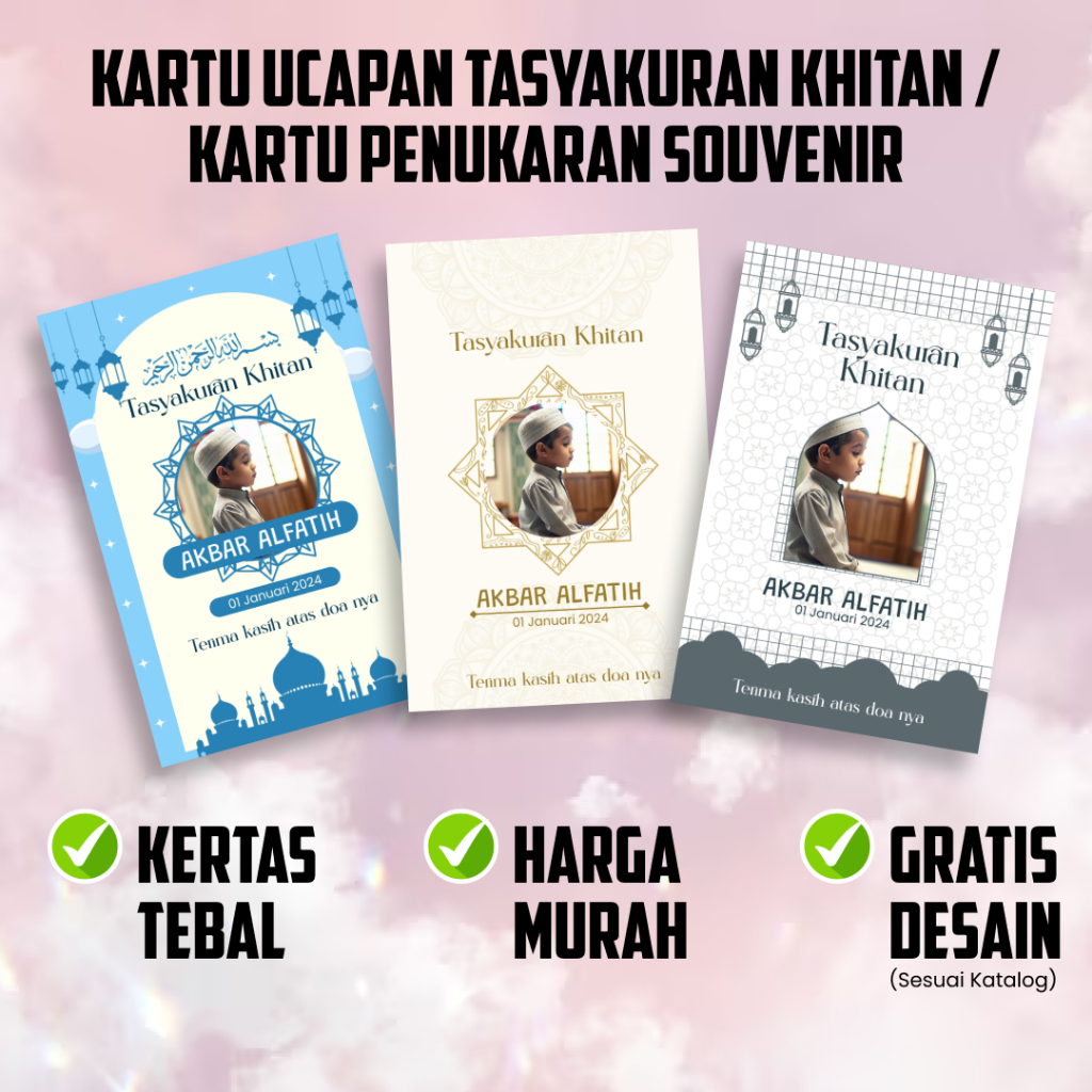 KARTU SOUVENIR KHITAN / KARTU UCAPAN KHITAN / HANGTAG KHITAN / THANKS CARD - NK9
