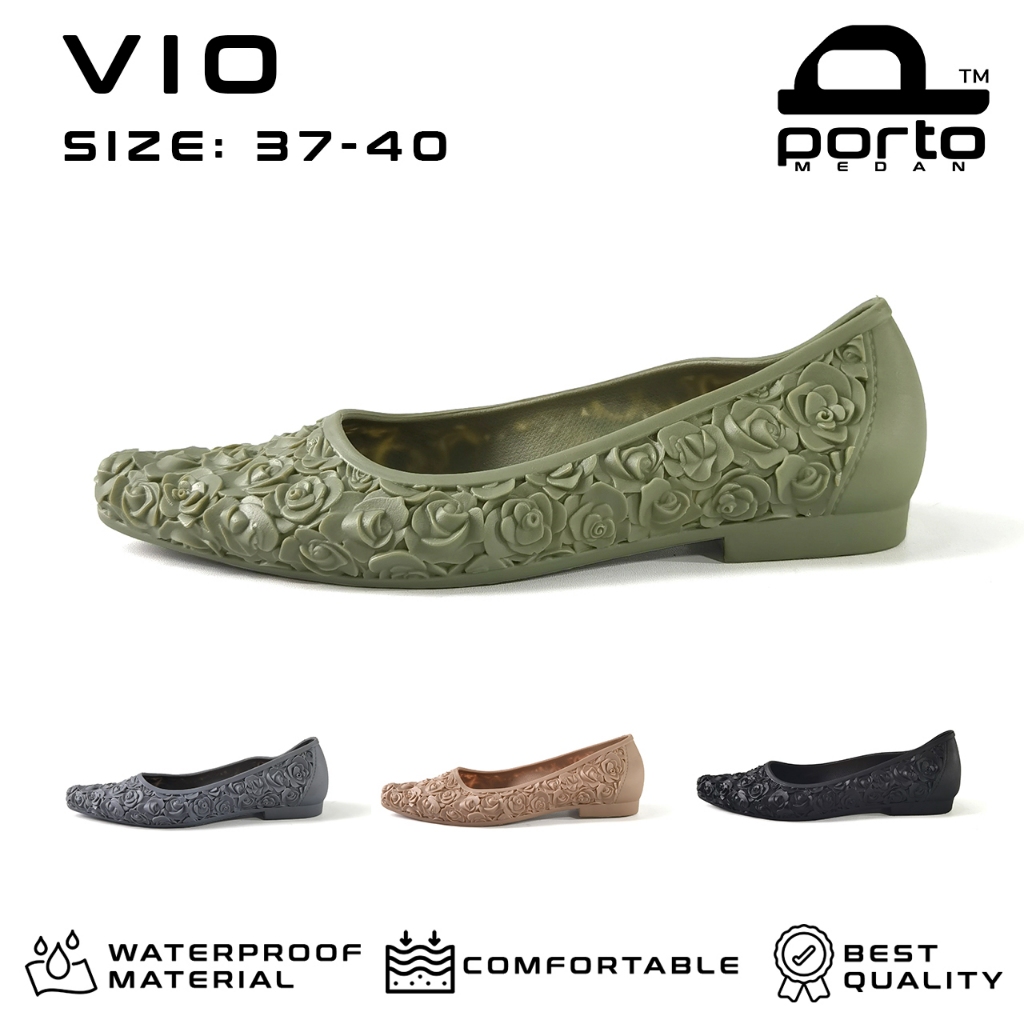 Porto Lady VIO Rose Sepatu Selop Wanita Flat Karet Kerja Kantor Kasual Formal