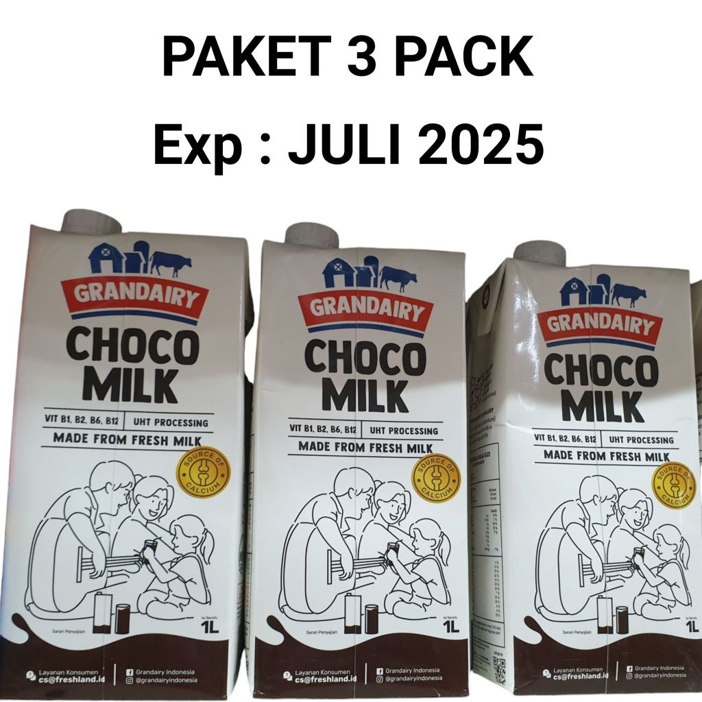 

PAKET 3 PCS Susu UHT Milk Grandairy Choco Milk 1 Liter / Susu Cokelat