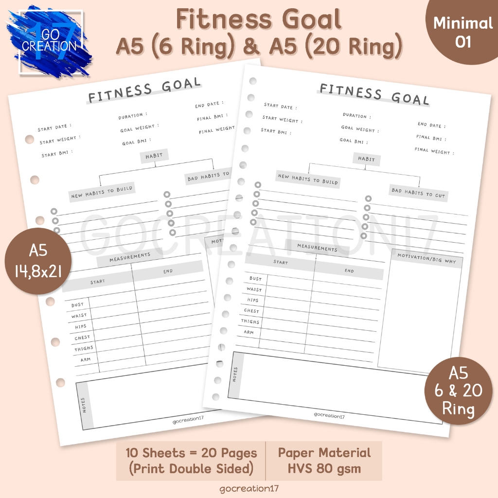 

Buku Planner Kertas Isi Binder Fitness Goal Simple Minimalis A5