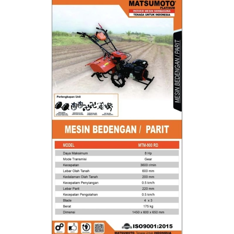 MESIN CULTIVATOR PEMBUAT BEDENGAN ATAU PARIT MATSUMOTO MTM 900 RD