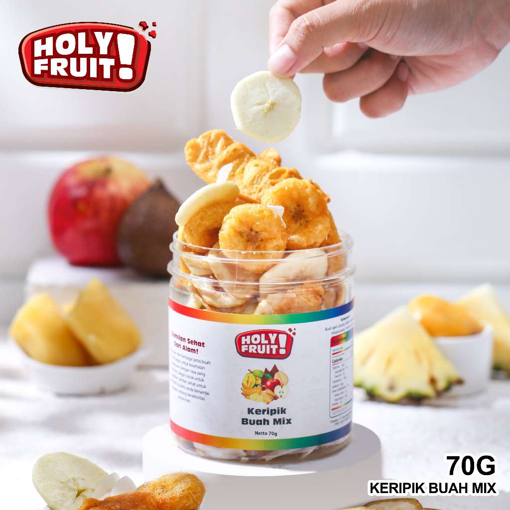 

HOLYFRUIT KERIPIK BUAH MIX 80 GRAM ASLI MIX FRUIT ORIGINAL CEMILAN KERIPIK BUAH MIX