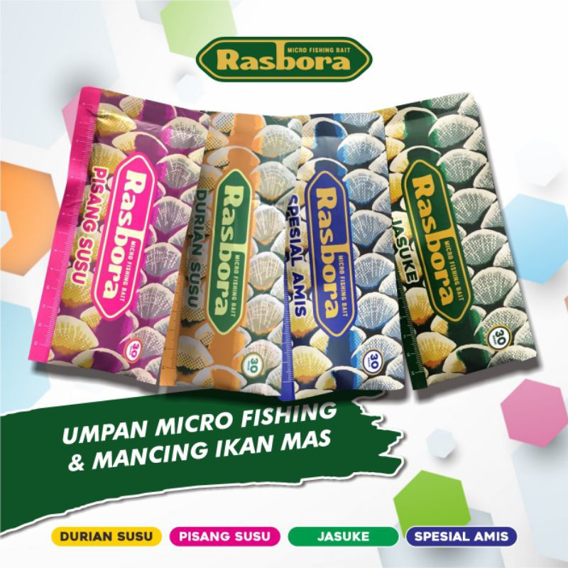 UMPAN IKAN MAS RASBORA JASUKE DURIAN SUSU PISANG SUSU DAN SPECIAL AMIS KEMASAN 30 GRAM