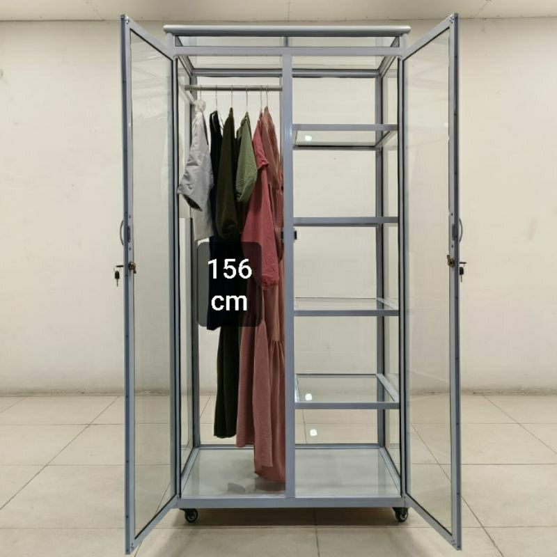 TC ALUMINIUM LB 527 88X55X180 s b w LEMARI RAK BAJU ALUMINIUM 20U SILVER COKLAT PUTIH FULL KACA BENI