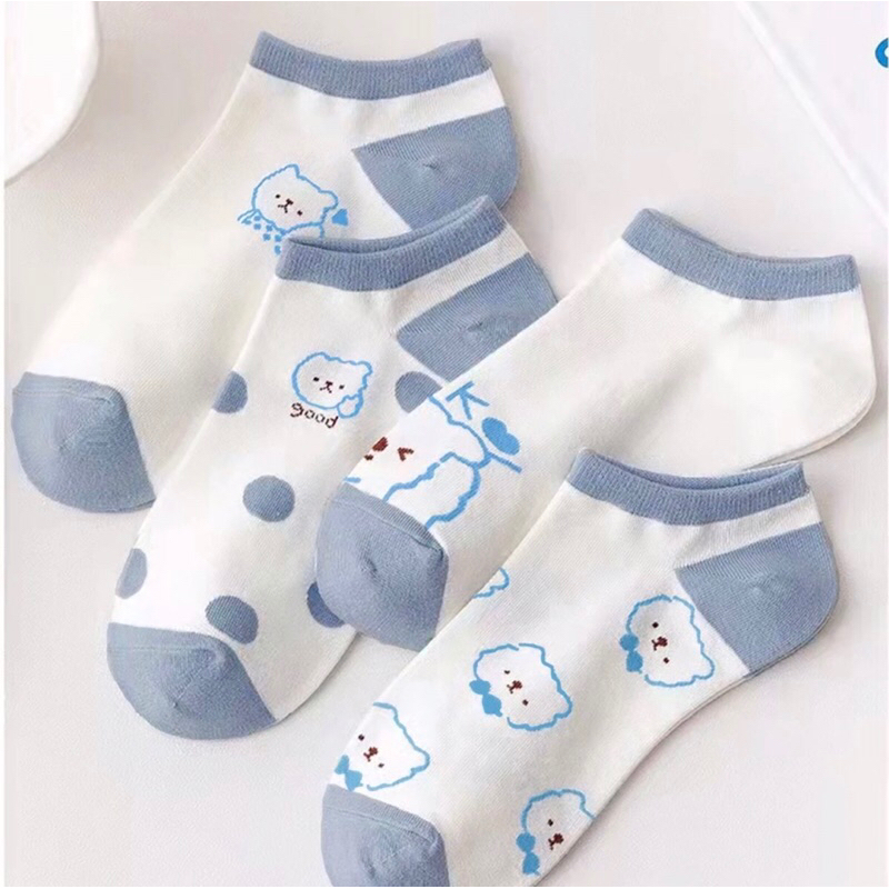 KAOS KAKI WANITA MOTIF BERUANG BIRU / KAOS KAKI PENDEK WANITA / KAOS KAKI WANITA FASHION KOREA
