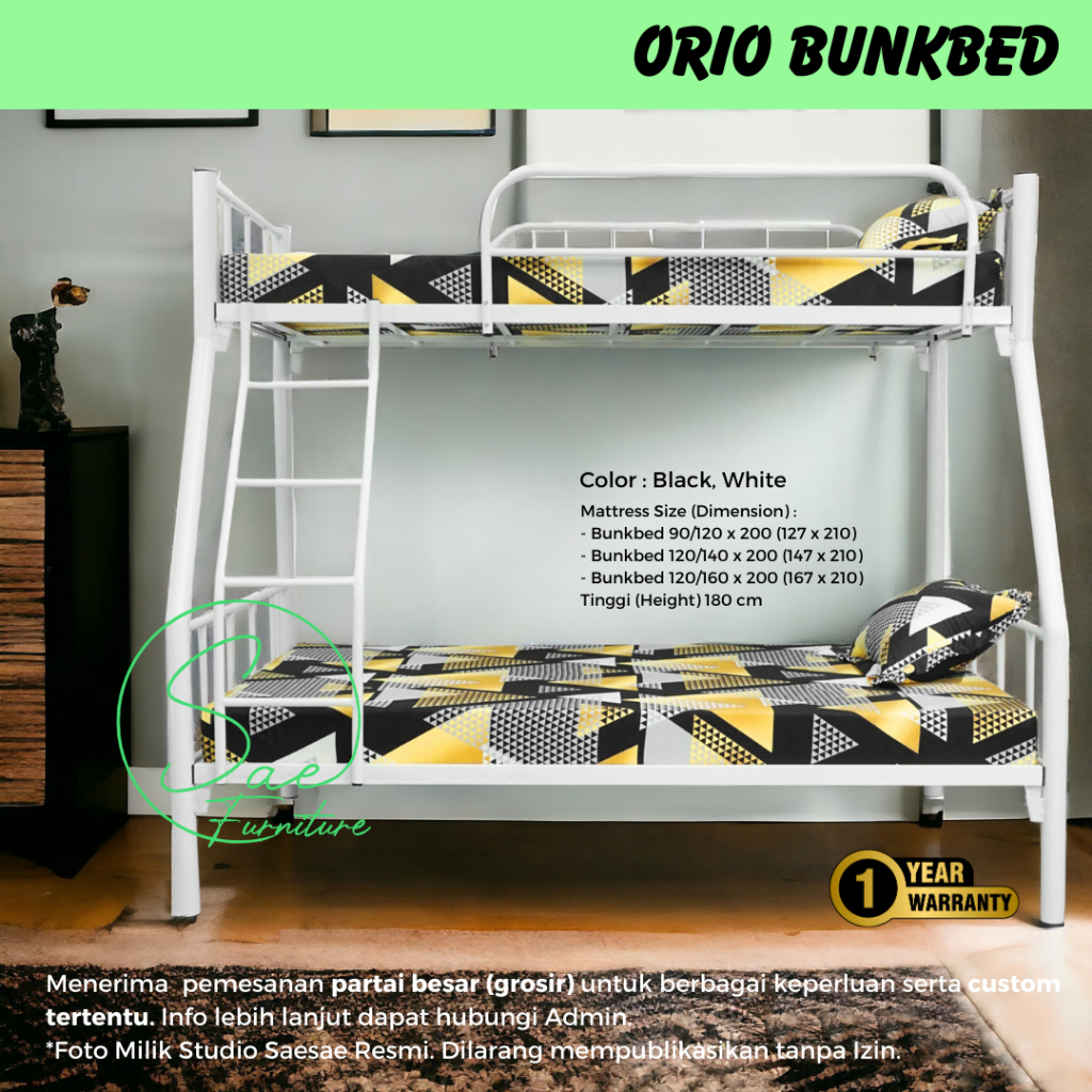 Ranjang Besi Susun Bunkbed Orio 90/120x200