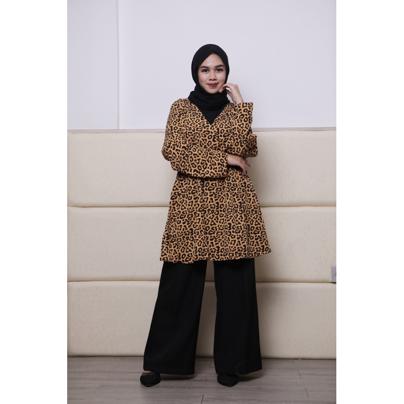 tunik motif leopard cantik simple / atasan tunik wanita