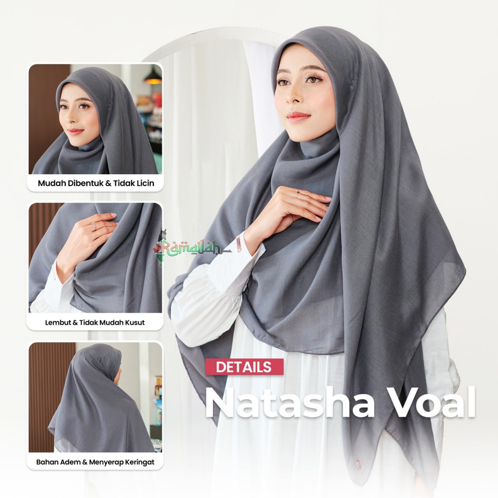 Hijab Natasha - Hijab Voal Syari 140 x 140 Hijab SegiEmpat Polos Hijab Daily Cantik