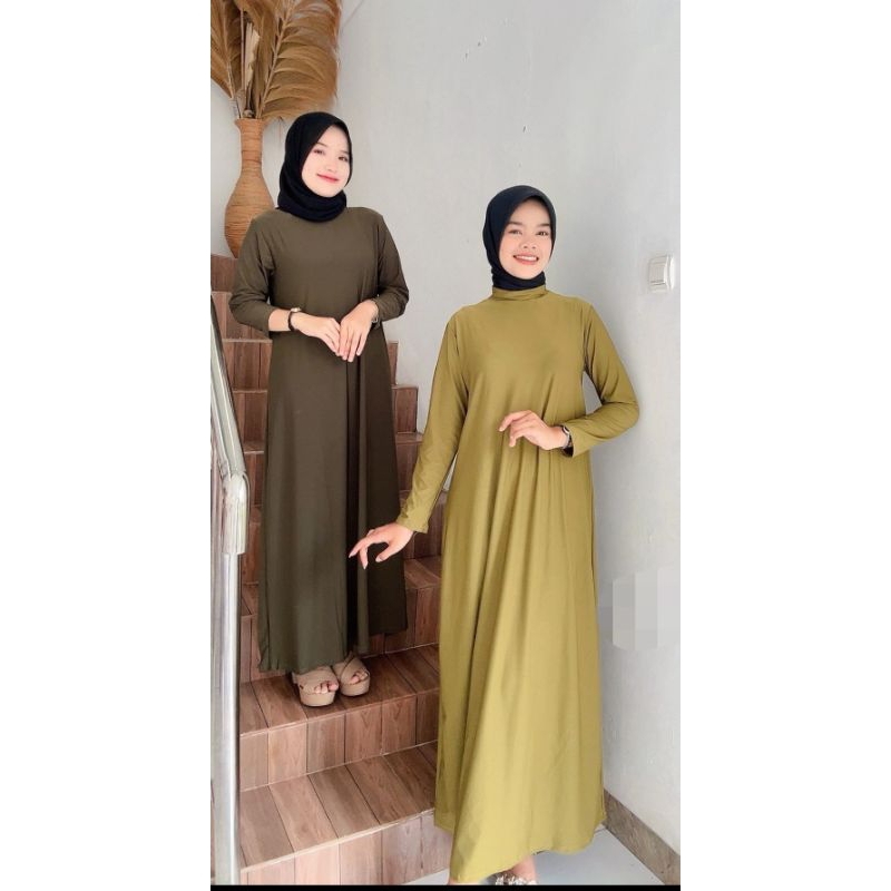 dress manset gamis inner dalaman panjang gamis size m sampai 3 xl bahan jersey zoya