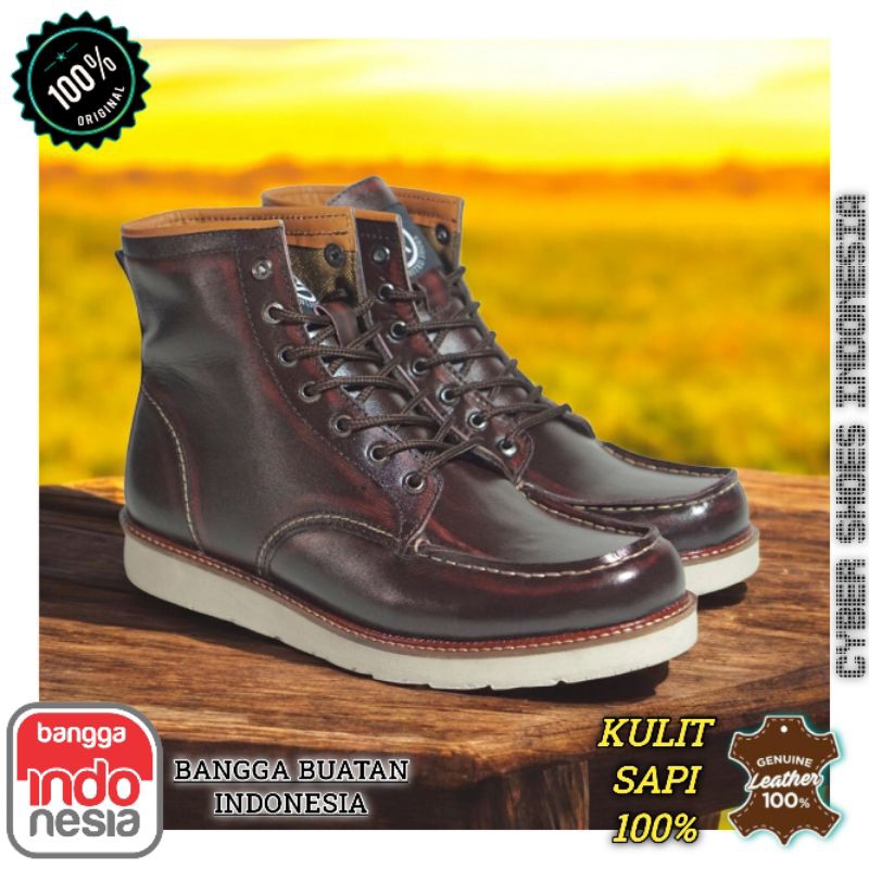 Sepatu Boot Rewind Brushoff Boots Cowok Kasual Like Redwings Moctoe Asli Kulit