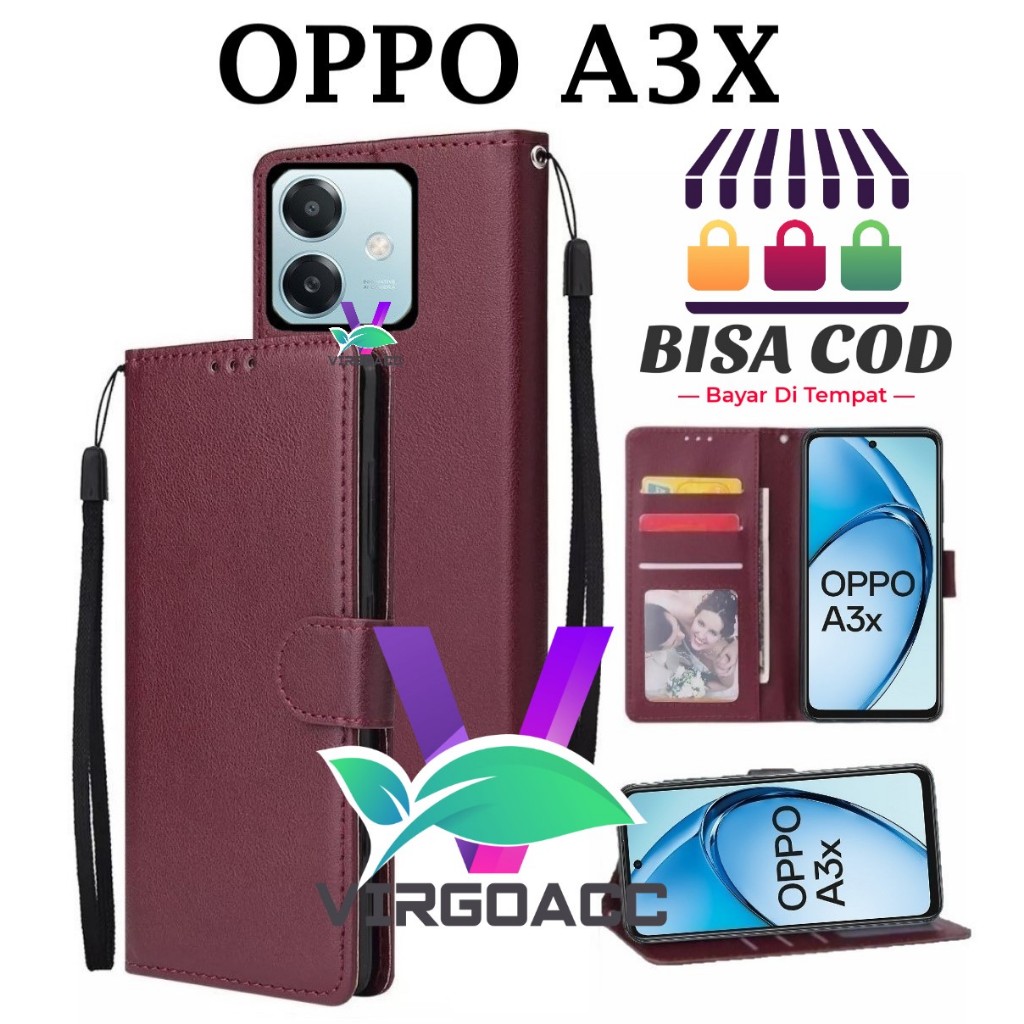 OPPO A3X FLIP LEATHER CASE PREMIUM-FLIP WALLET CASE KULIT UNTUK OPPO A3X - CASING DOMPET-FLIP COVER 