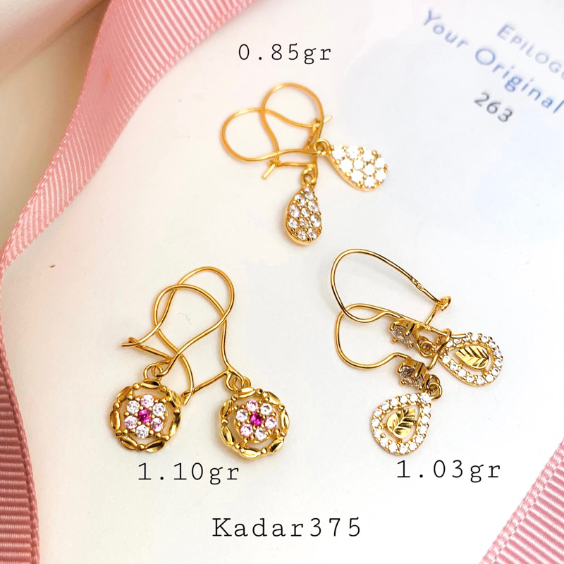 Anting Emas Asli Teardrop Panjang Bunga Terbaru‼️Gram kecil Hooks Kadar 375