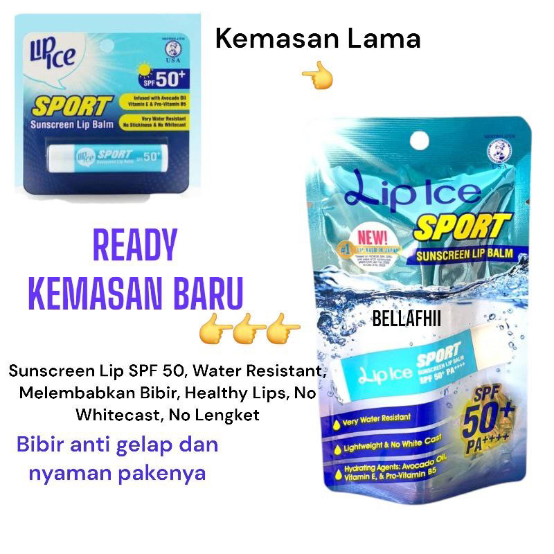 NEW KEMASAN BARU  Upgrade  Lip Ice Sport SPF 50 + Sunscreen Lip Balm ORIGINAL 10000%. cegah bibir hi