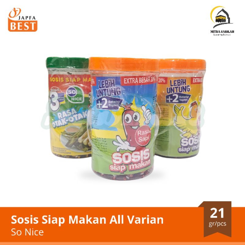 

1 Karton (Isi 6 Toples) Sosis So Nice Siap Makan All Varian Rasa Ayam, Rasa Sapi, Rasa Otak-otak