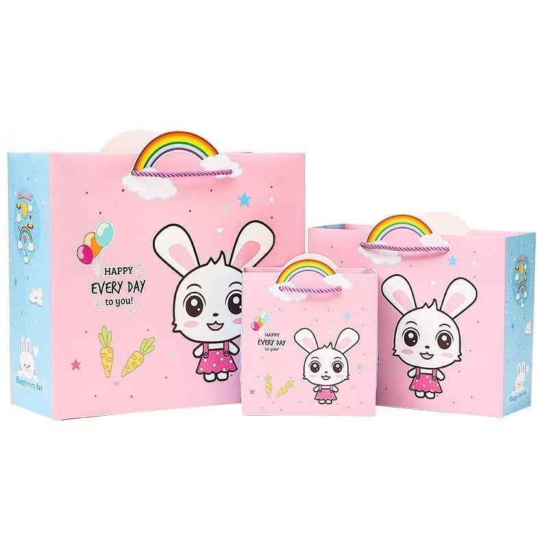 

paperbag kado hadiah motif bungkus kotak pemberian wadah jinjing tali ulang tahun anak lucu hewan dinosaurus panda kelinci tupai singa pink