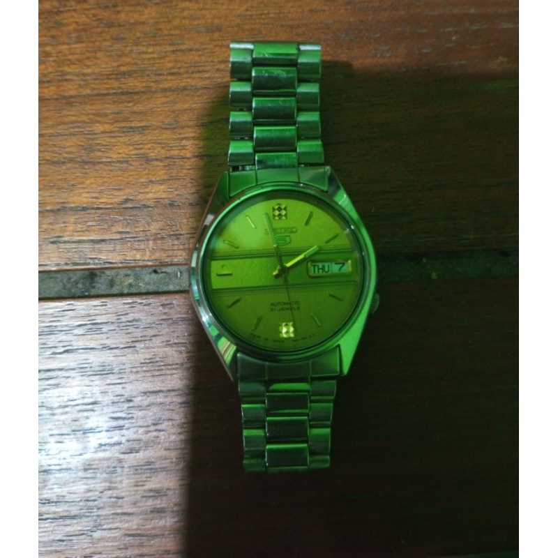 jam tangan Seiko 5 Gold dial automatic 21 jewel
