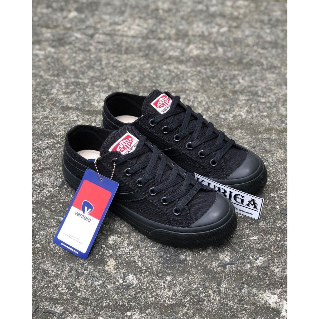 Sepatu Ventela Public Full Black Low Original 100% Sepatu Sekolah Pria Wanita Hitam Polos Sepatu Ker