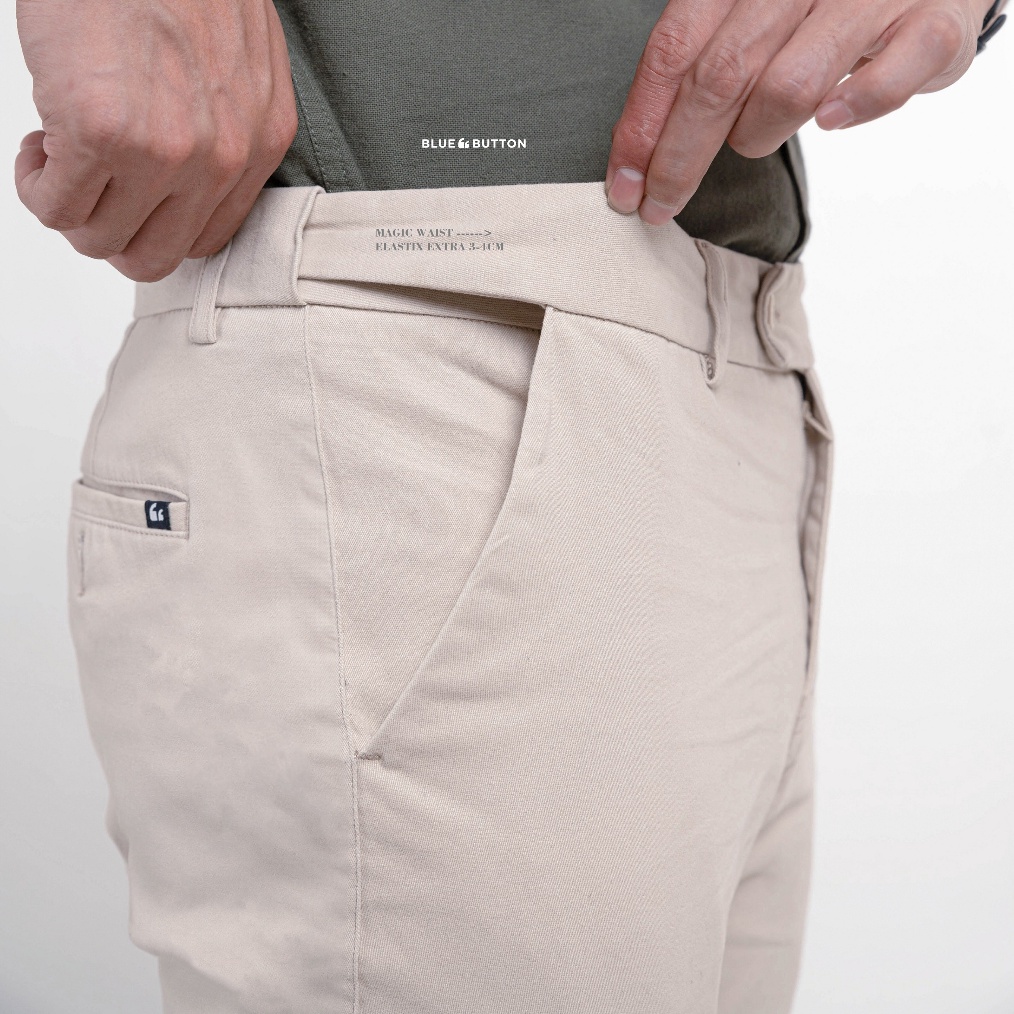 BlueButton Celana Chino Ankle Pants Slim Fit Cream