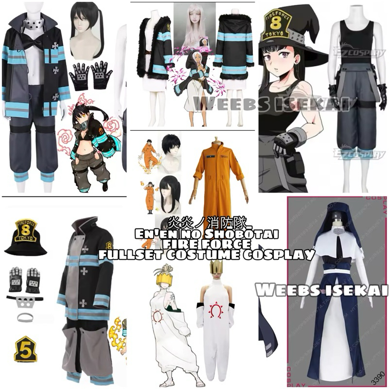fullset costume cosplay + wig + shoes  all character cosplay fire force Enen no Shouboutai Shinra Ku