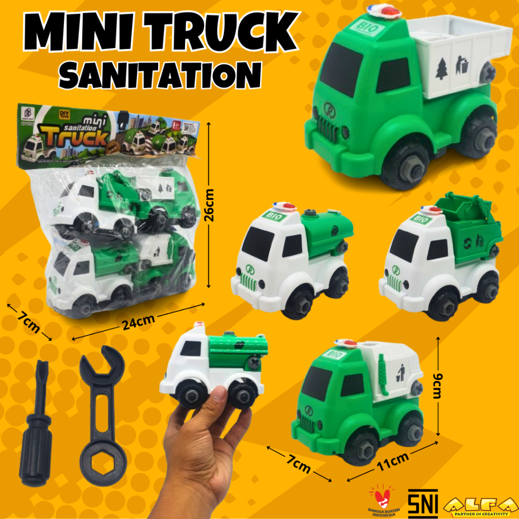 Toko Mainan ALFA Mini Truck Sanitation DIY 4pcs BP8090