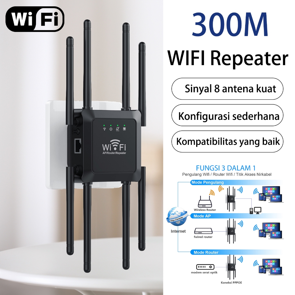 Relay Wifi Sinyal Router Tanpa Kabel Amplifier Frekuensi 300M Tingkat 2.4G 8 Antena Extender Sinyal 