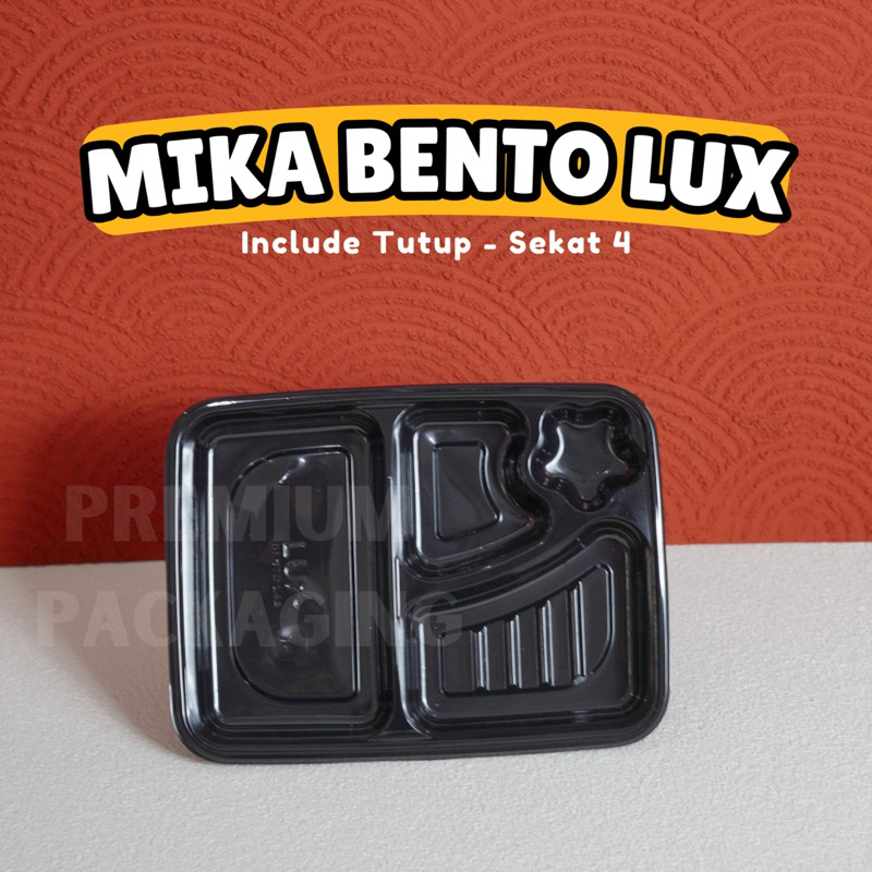 Mika Bento / Box Bento Sekat 4 LUX +Tutup / Mika Box Bento Plastik Sekat 4 Hitam / Tray Bento