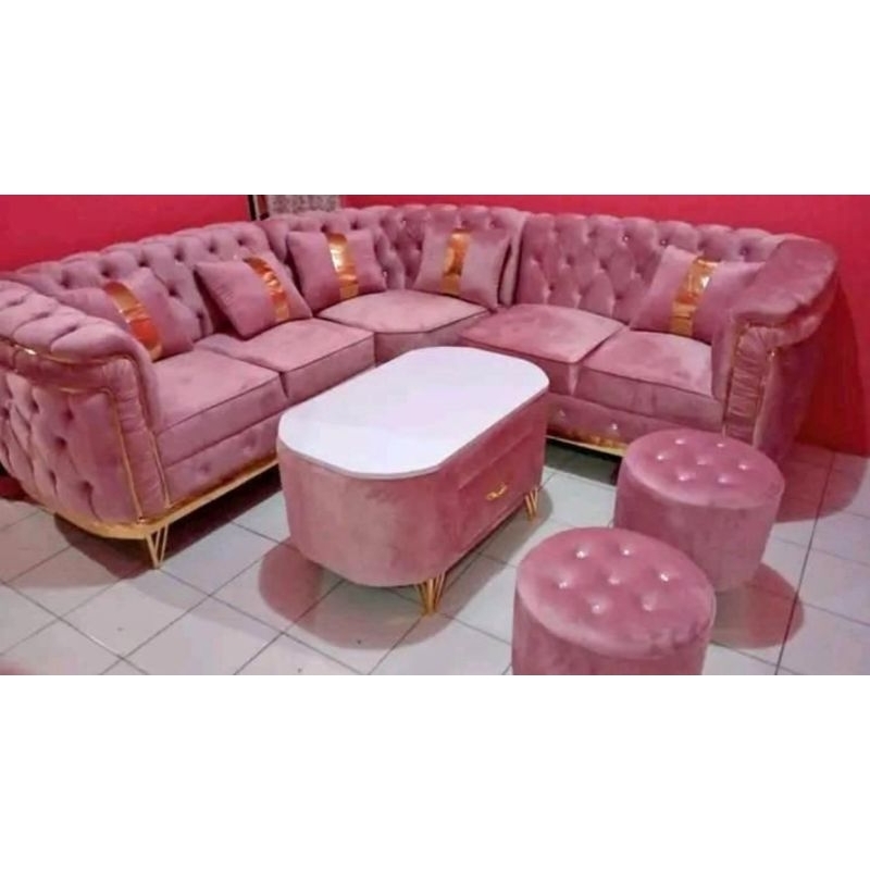 sofa tamu cantik pink PO